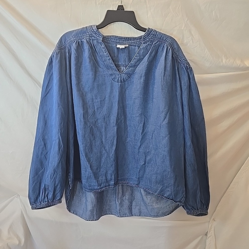 a.n.a.‎ Blue Lyocell Blend Flowy Long Sleeve Blouse Top Shirt Boho Peasant Sz XL